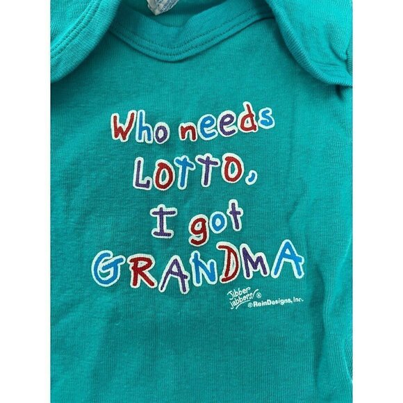 Vintage Spencer's One Piece Baby Sz 3-6M Who Needs Lotto I Got Grandma Blue Teal - Picture 2 of 7
